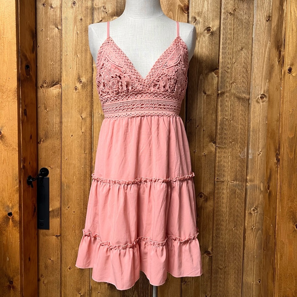 ECOWISH Large Blush Spaghetti Strap Crochet Boho Sundress - Picture 2 of 7